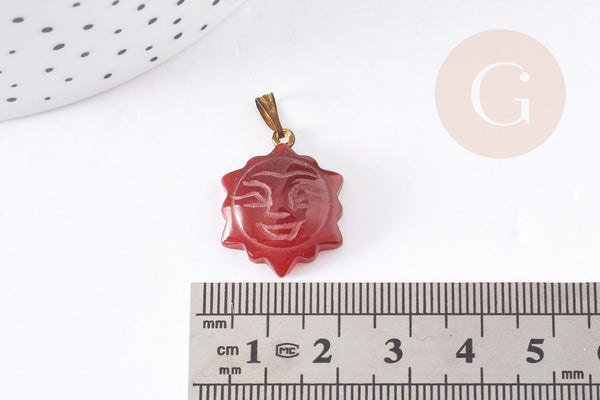 EP Pendentif soleil agate rouge support doré 23mm, pendentif pierre agate naturelle bordeau,création bijoux en pierre naturelle, x1, G5670