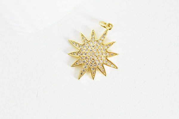 EP-Pendentif soleil laiton doré 18k zircon, pendentif en cristal pour création bijoux porte bonheur pour femme en zircon,27mm, x1 G5269