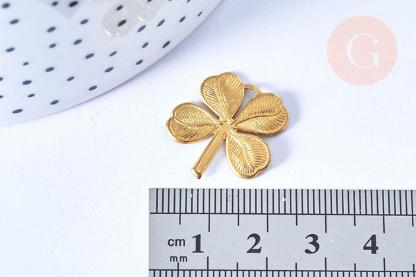 EP Pendentif trèfle 4 feuilles laiton brut 22mm, x2 (G6444)