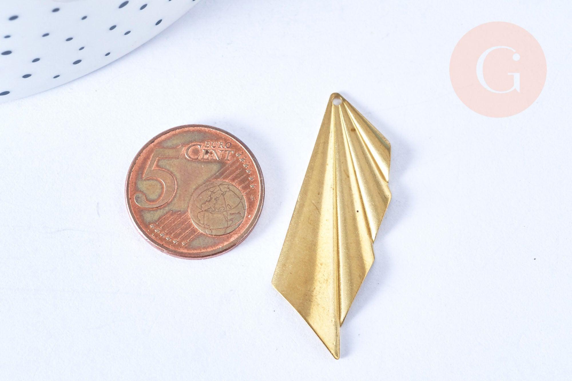 EP Pendentif triangle éventail laiton brut 42x14mm, x1 (G6431)