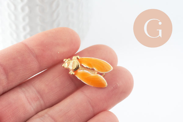 EP-Pendentifs doré cigale émaillé 24.5mm, x1 (G3933)