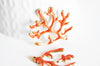 EP Pendentifs doré corail émail orange,pendentif coquillage, laiton doré, pendentif corail,création bijoux,35mm, x1-G1569
