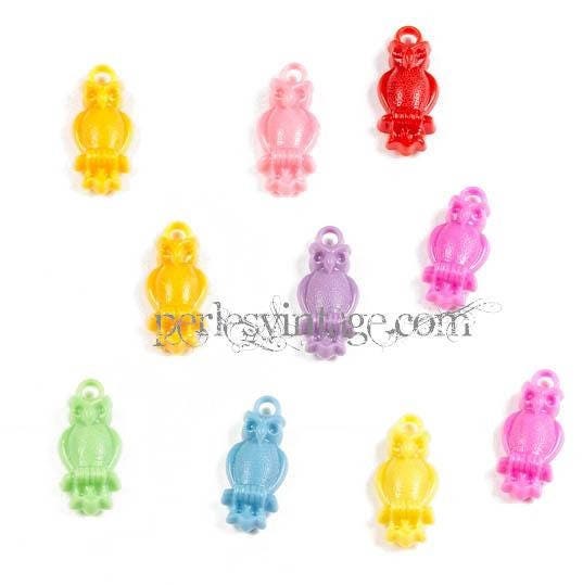 EP Pendentifs hiboux plastique, fournitures créatives, bijoux enfants, fabrication bijoux, atelier enfant, perles multicolores, x 10