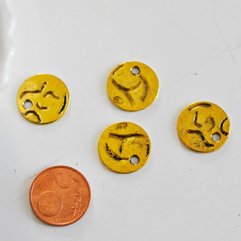 EP Pendentifs médailles rondes doré, fournitures créatives, apprêt doré, sans nickel,médaille dorée, médaille ronde,19mm, x 5