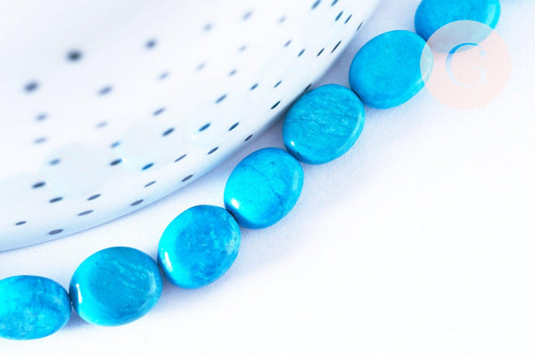 EP Perle Howlite ovale teintée turquoise naturelle 11mm,perle pierre howlite naturelle ,le fil de 40cm
