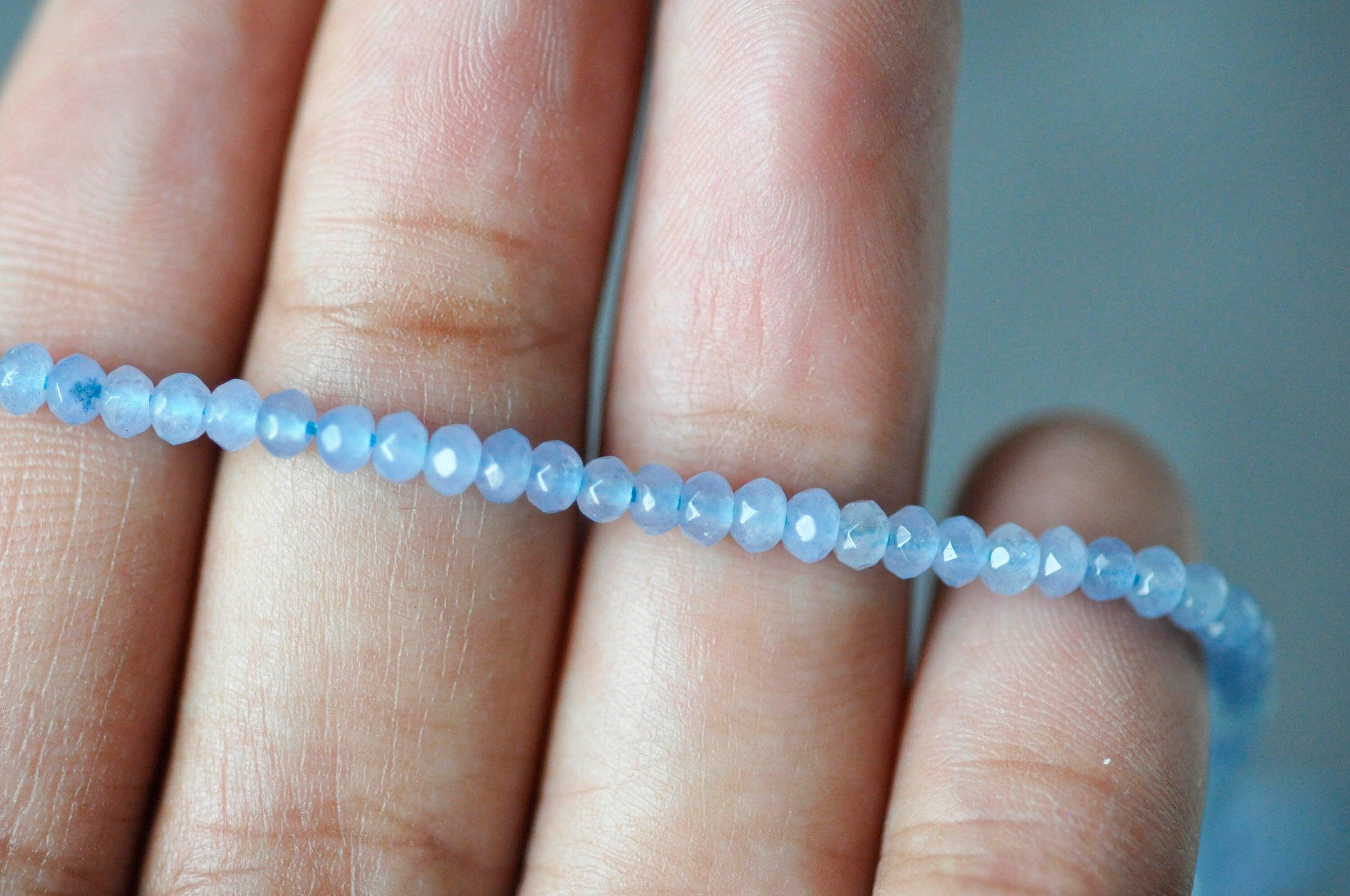 EP Perle abacus jade bleu clair, jade naturel,perle facette,4x2mm,fil de 36 cm G3909