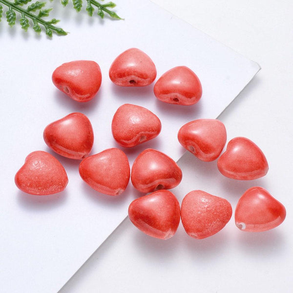 EP Perle coeur porcelaine rouge, perle céramique, fabrication bijoux amour et amitié, 12mm, x5 G3494