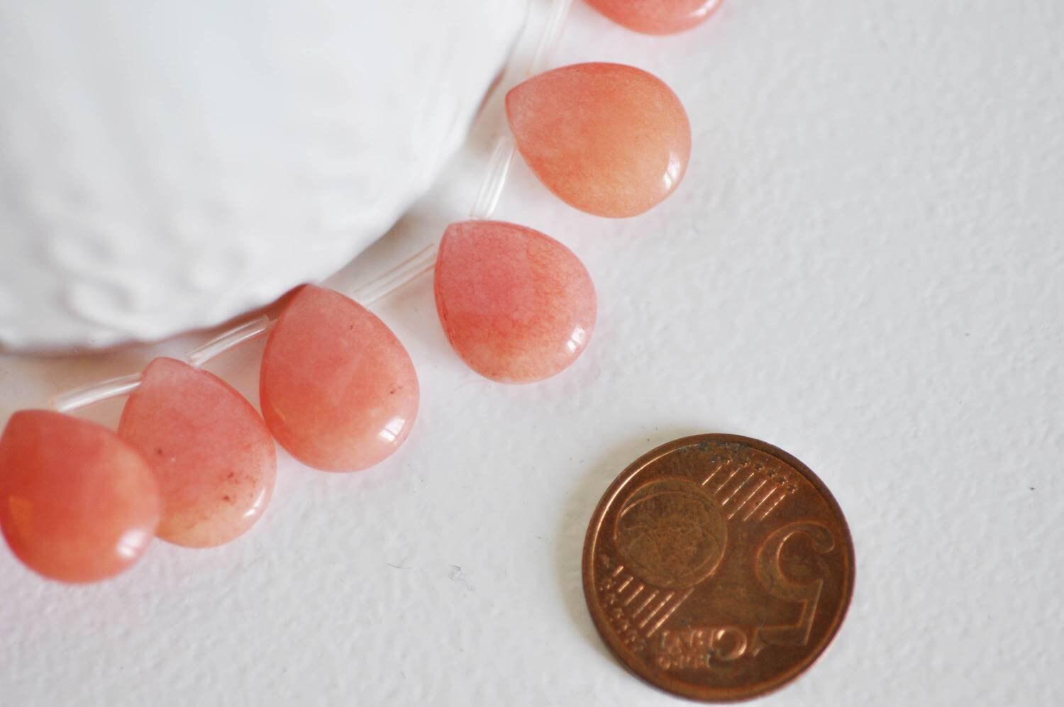 EP Perle goutte jadeite orange facetté,jadeite naturel,perle jadeite,perle pierre,pierre précieuse, 15mm,x5-G2096