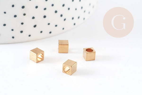 EP-Perle intercalaire carré laiton brut, perle laiton, perles doréeslaiton brut,5mm, x100 (61.3gr) G1976