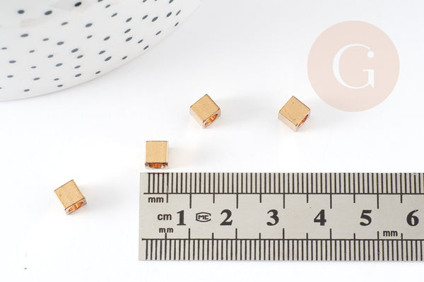 EP-Perle intercalaire carré laiton brut, perle laiton, perles doréeslaiton brut,5mm, x100 (61.3gr) G1976