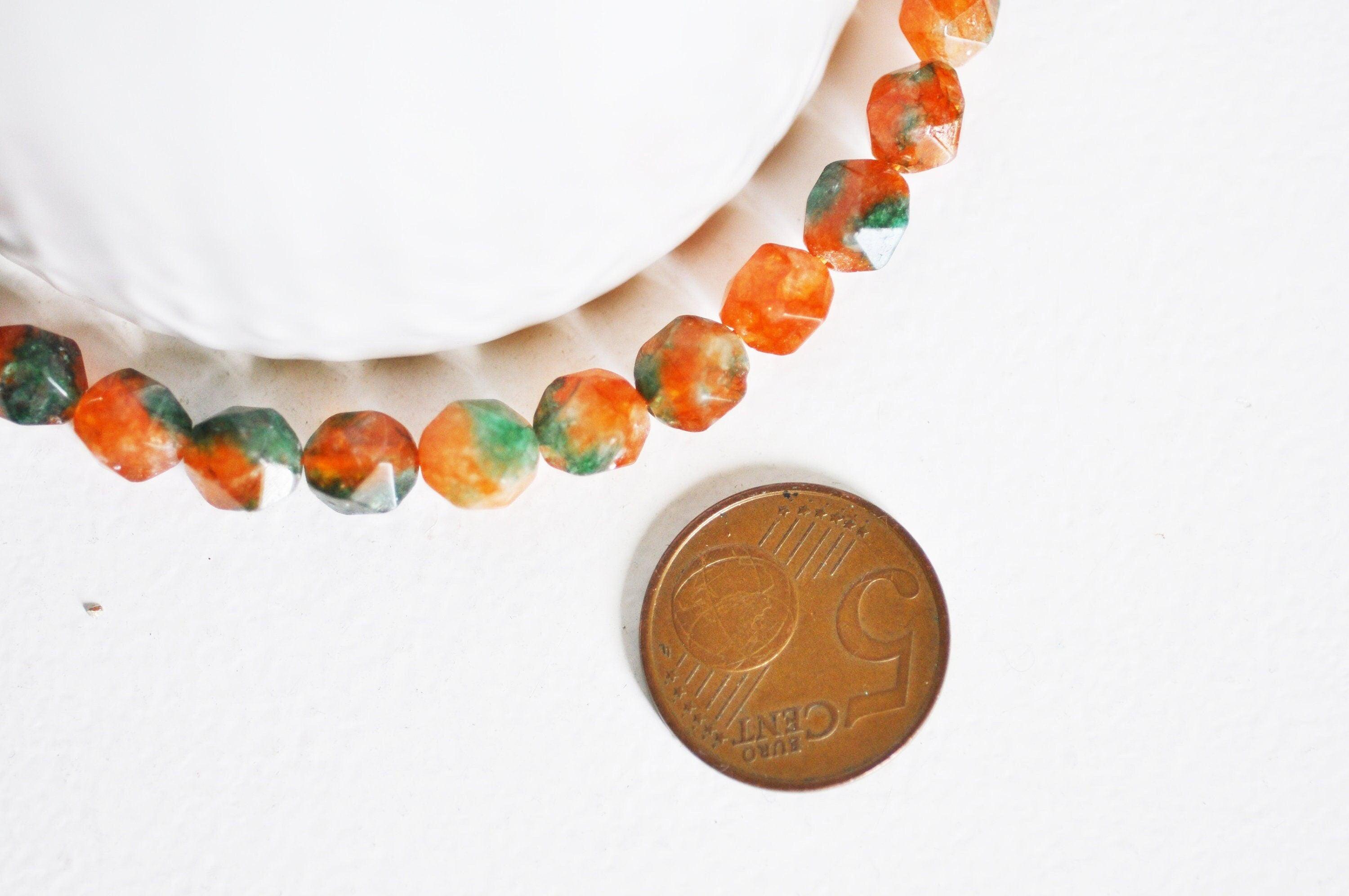 EP Perle jade orange facettes 8mm, x1 fil 45 perles (G3043)