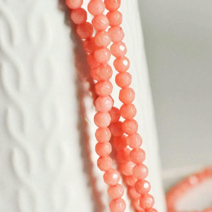 EP Perle jade rose corail naturel 4mm,fil de 91 perles (G3003)