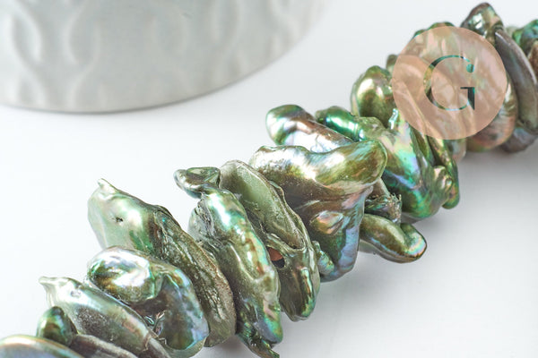 EP-Perle keshi naturelle noire 18-30mm, perle chips eau douce percé, x1 fil de 40cm (G9522)