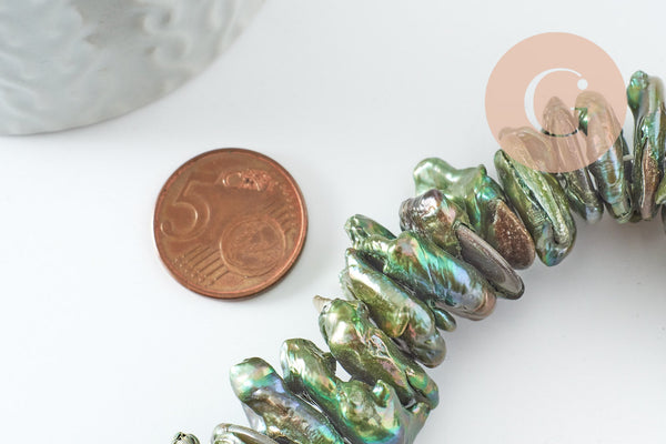 EP-Perle keshi naturelle noire 18-30mm, perle chips eau douce percé, x1 fil de 40cm (G9522)