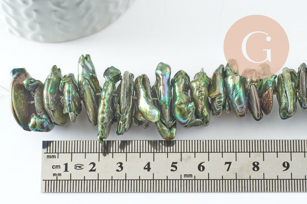 EP-Perle keshi naturelle noire 18-30mm, perle chips eau douce percé, x1 fil de 40cm (G9522)