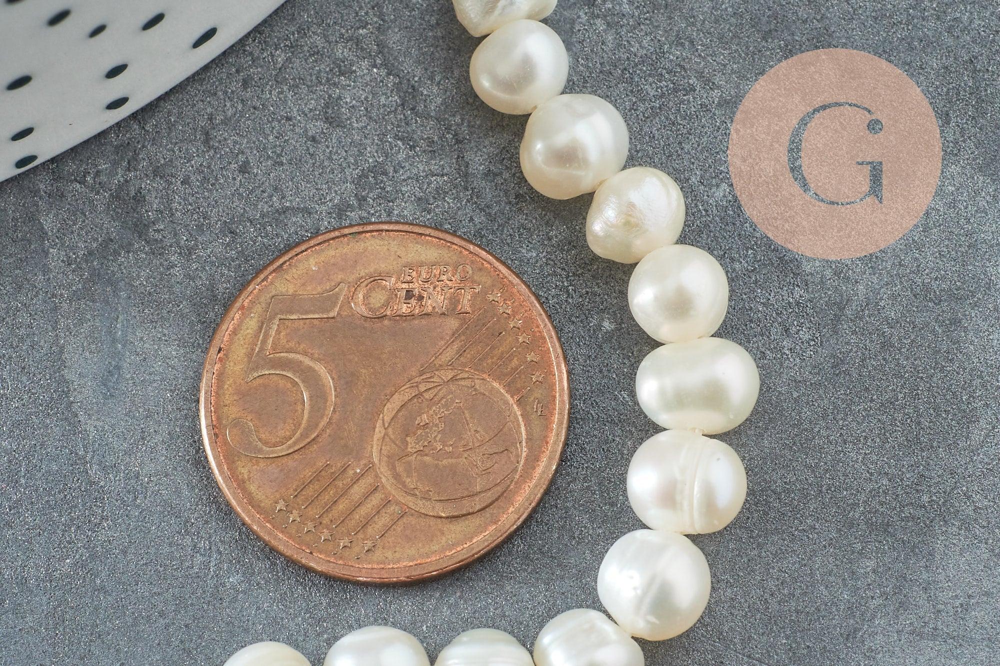 Perle naturelle blanche grade A 6-7mm, x1 fil 36cm (G0549)