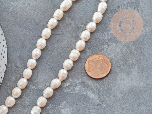 EP Perle naturelle blanche ovale eau douce 8-14mm, perle de culture percée , le fil de 35 cm, x1 G1937