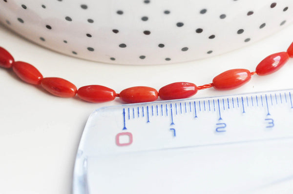 EP-Perle ovale bambou de mer naturel imitation corail rouge 8x4mm, x1 fil de 40cm- G3522