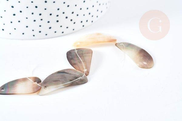 EP Perle ovale nacre marron naturelle, perle nacre carré,nacre naturelle, coquillage marron, 23-34mm,x5 G3829