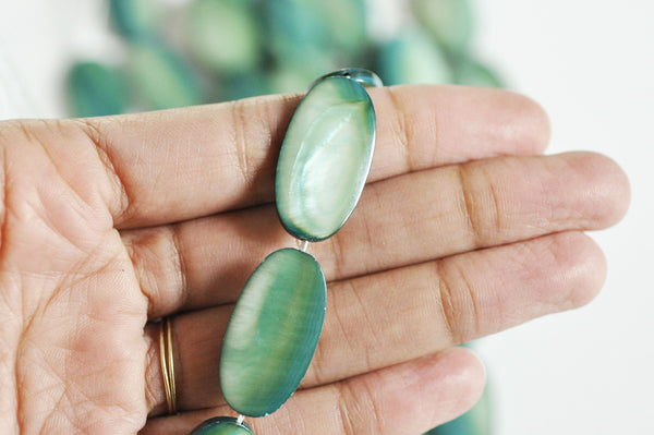 EP Perle ovale nacre verte naturelle, perle rectangulaire, coquillage teinté vert, 30mm, fil de 13-G1061