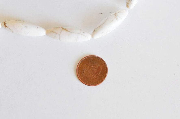 EP Perle ovale turquoise blanche, turquoise naturelle,perles blanches, perle pierre, création bijoux, x 5, 30mmx10mm-G1319