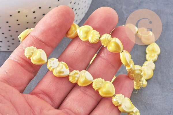 EP Perle porcelaine jaune coeur irisé 16mm, x20 (G3535)