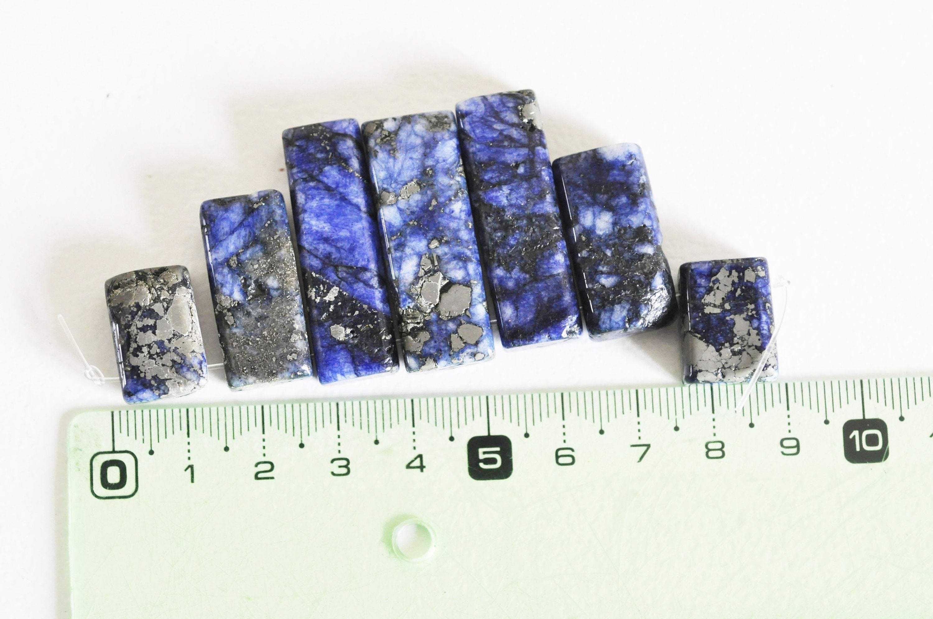 EP Perle rectangle lapis Lazulis naturel, pierre naturelle x7 (G4897)