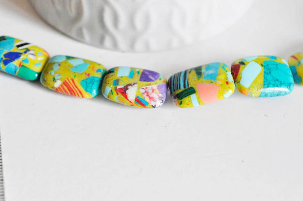 EP Perle resine rectangulaire multicolore 20x15mm, x1 fil de 18 perles,G2514