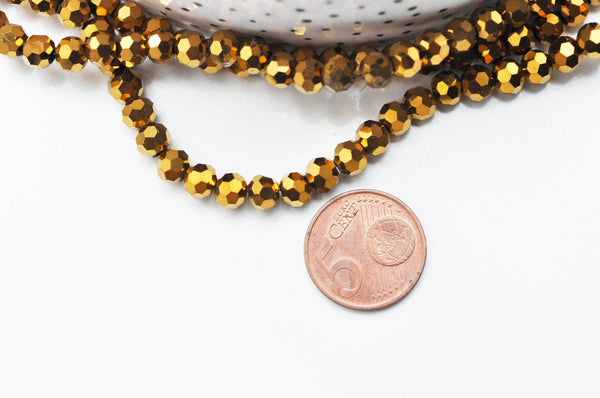 EP Perle ronde facetté hématite dorée, x1 fil de 50cm G4760