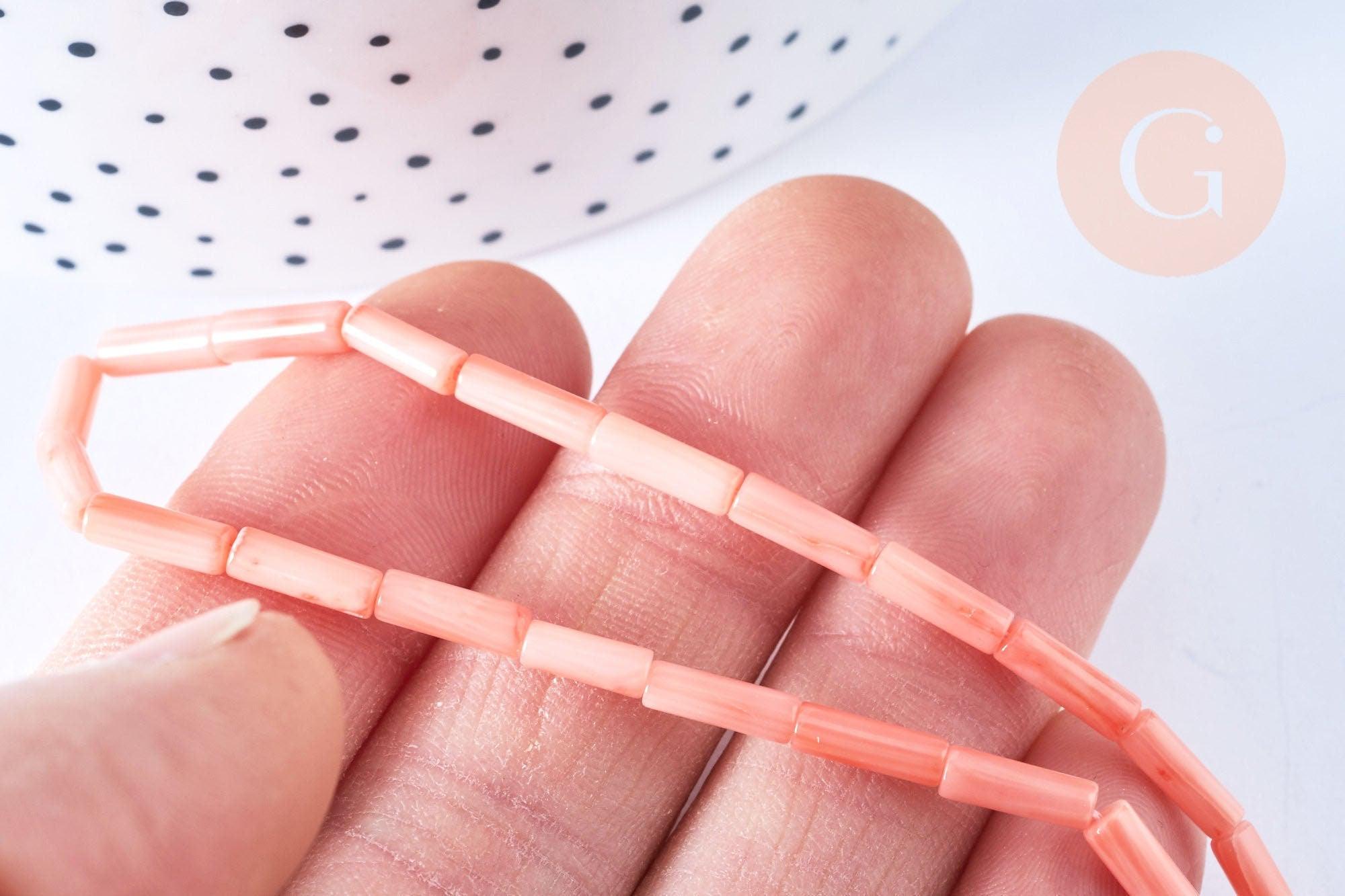 EP Perle tube bambou de mer rose, perle imitation corail pour fabrication bijoux en bambou de mer naturel, fil de 40cm G6591