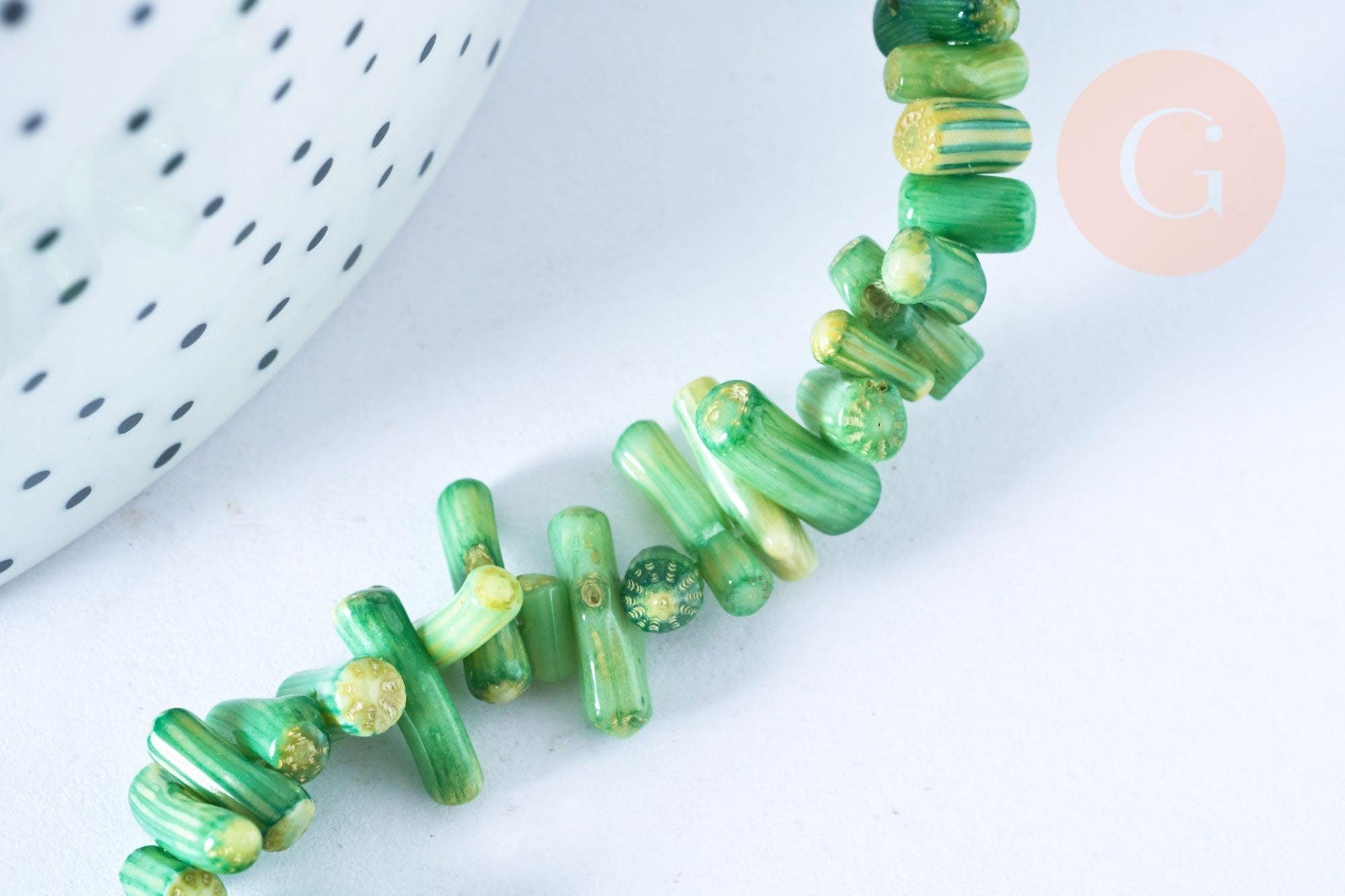 EP Perles bambou de mer naturel teinté vert,perles imitation corailcoquillage vert,fil 38cm-G0991 (adn)