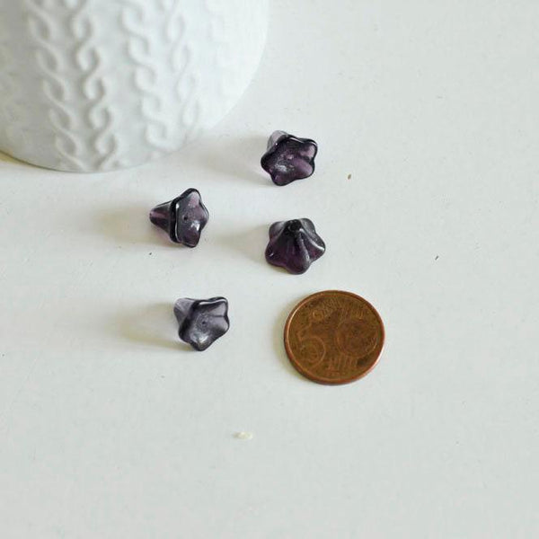 EP Perles fleur violette, fourniture créative, perles verre tchèque, perles fleur, verre violet, creation bijou, lot 20 perles,11mm-G885