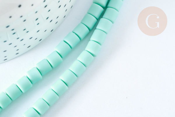 EP-Perles polymère tube Turquoise 6.5x6 mm, fabrication bijoux heishi plastique,le fil de 40cm G7198