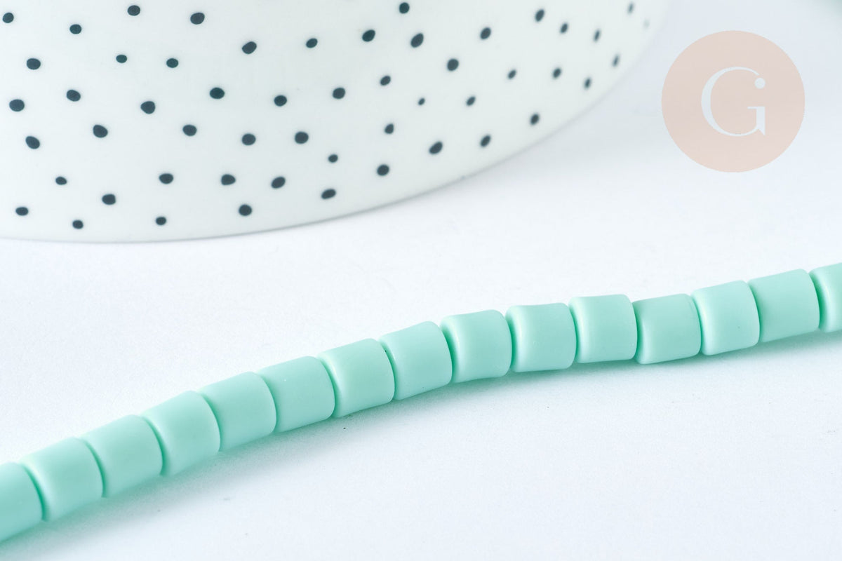 EP-Perles polymère tube Turquoise 6.5x6 mm, fabrication bijoux heishi plastique,le fil de 40cm G7198