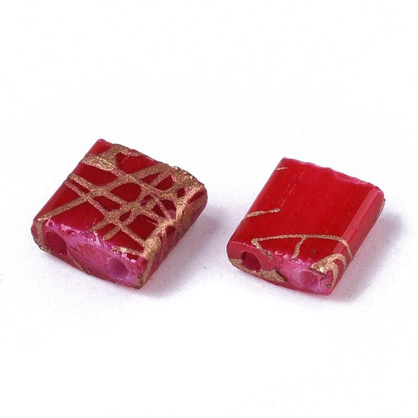 EP-Perles rocaille carré verre rectangle rouge, perle carré création bracelet, perle tila,4.5mm,2 trous, x 50 (4.8GR) (G5477)