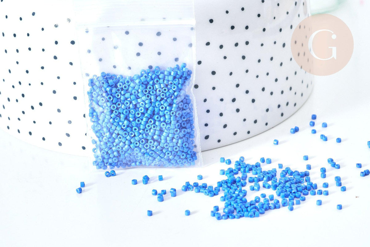 Perles tube verre bleu façon Delica miyuki, x1 sachet de 8g (G7765)