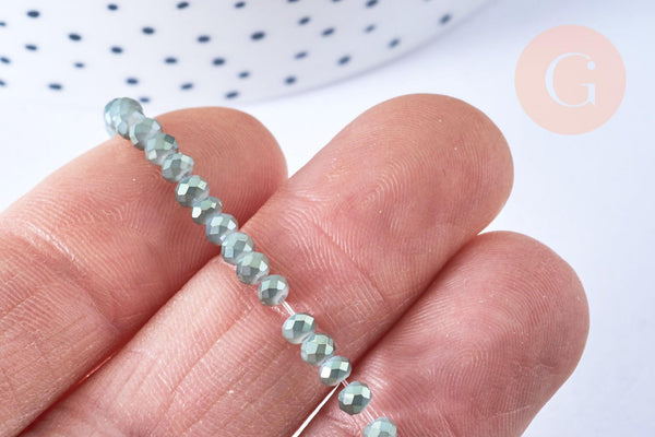 EP Perles toupies cristal bicolore vert irisé 3.5x2.5mm, perles bijoux, perle cristal,Perle verre facette,création bijoux, fil de 25cm G6753