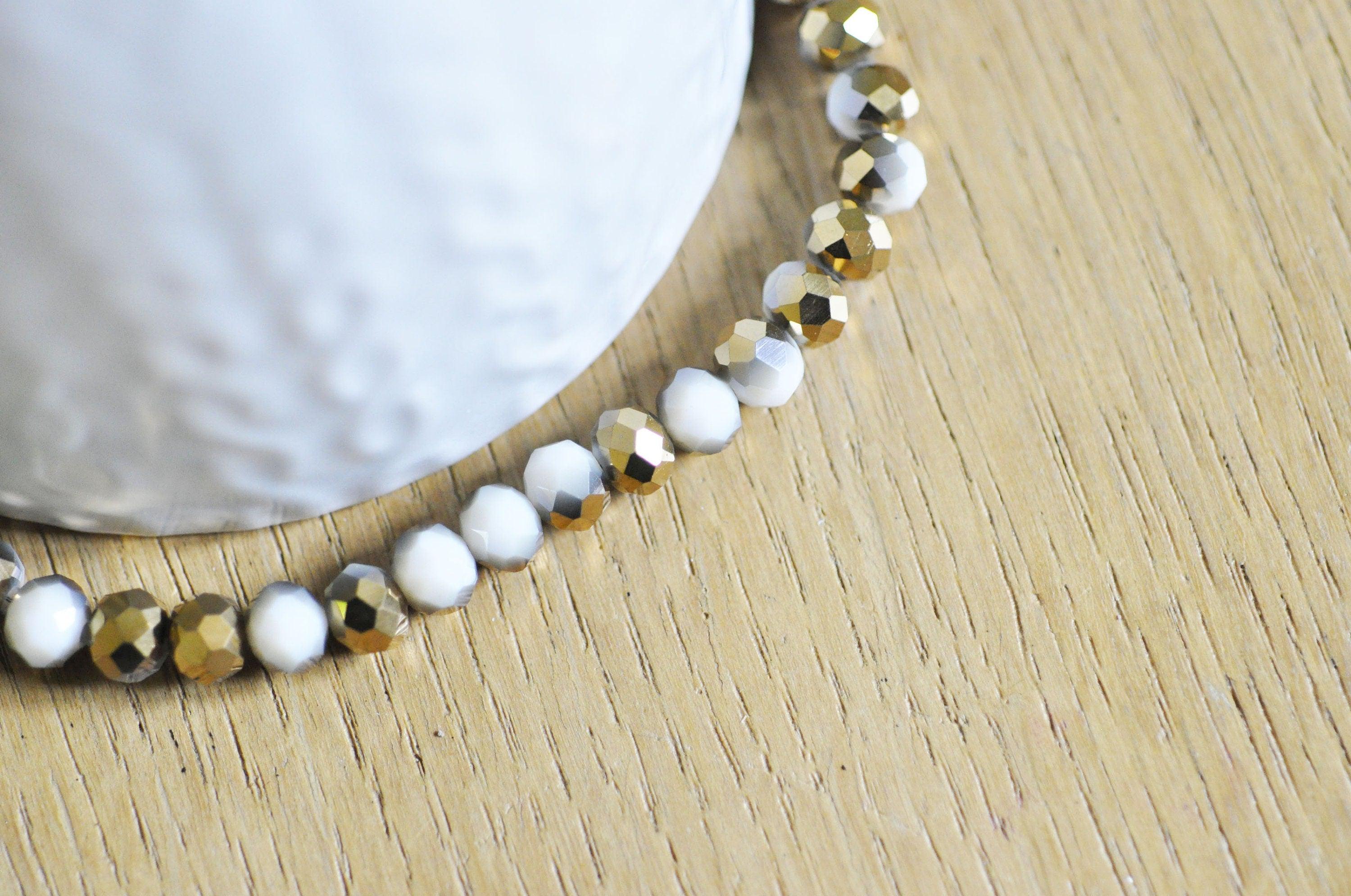 EP-Perles toupies cristal blanc doré 6x5mm x1 fil de 90, G4693
