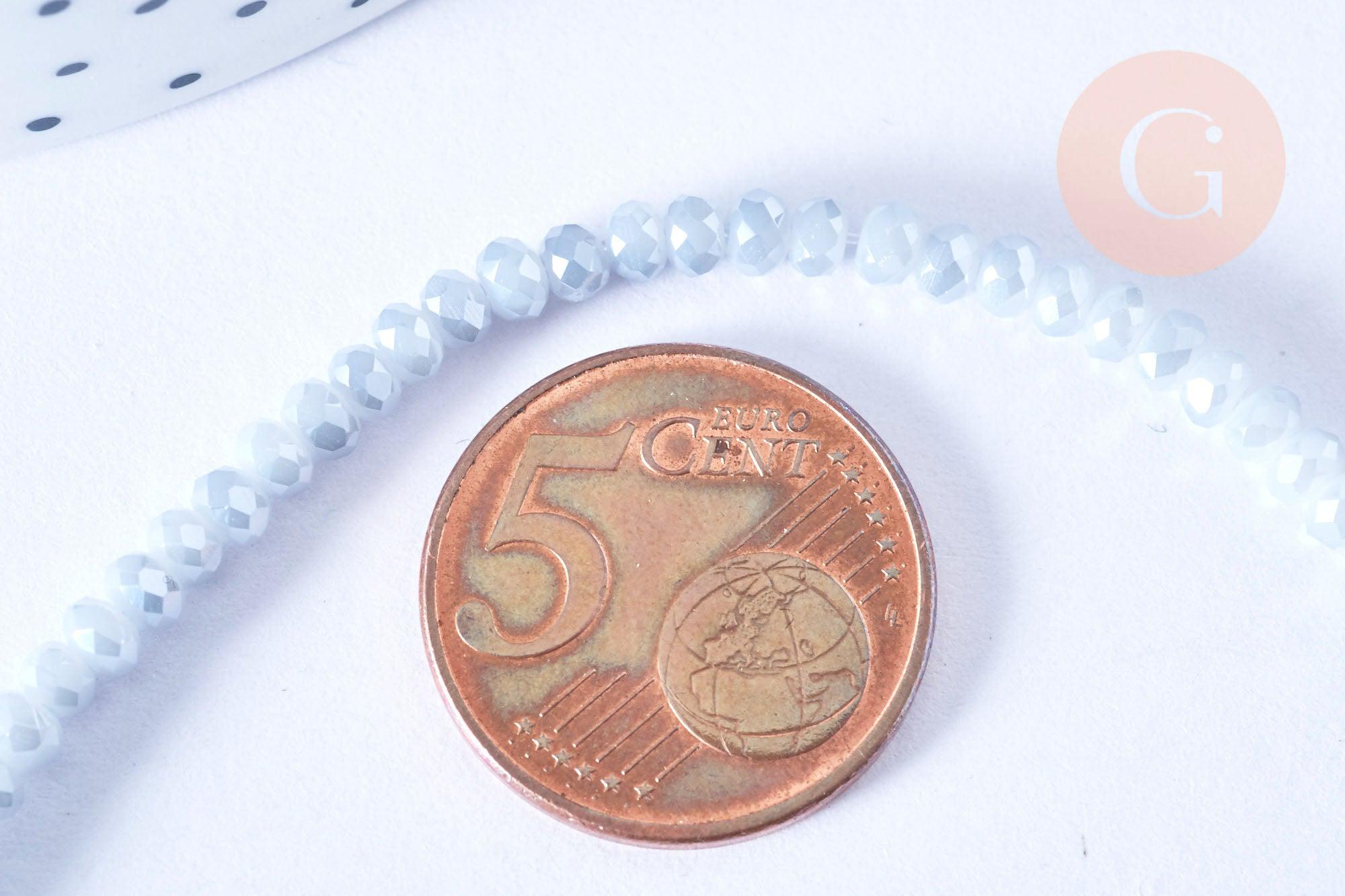 EP-Perles toupies cristal gris clair irisé 3.5x2.5mm, perles bijoux, perle cristal,Perle verre facette,création bijoux, fil 25.4cm G6755