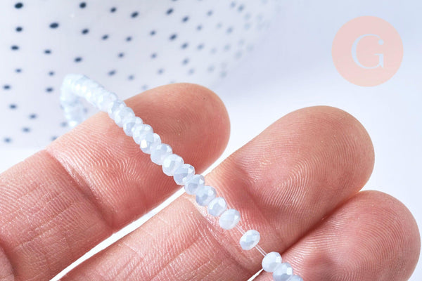 EP-Perles toupies cristal gris clair irisé 3.5x2.5mm, perles bijoux, perle cristal,Perle verre facette,création bijoux, fil 25.4cm G6755