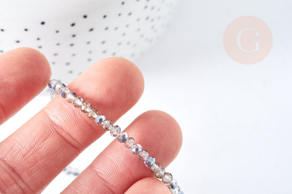 EP-Perles toupies cristal gris transparent irisé gris 3.5x2.5mm, perles bijoux, perle cristal,Perle verre facette, fil 25.4cm G8594