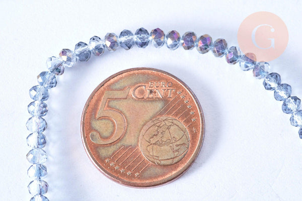 EP-Perles toupies cristal gris transparent irisé violet 3.5x2.5mm, perles bijoux, perle cristal,Perle verre facette, fil 25.4cm G6756