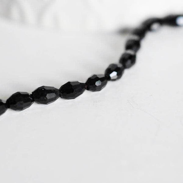 EP Perles verre noir, Perles verre, perle forme ovale, fourniture créative, grain de riz, verre noir, création bijoux, fil de 70-G564