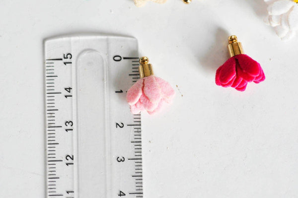 EP-Pompon fleur suédé dorée 17mm, x5 (G0758)