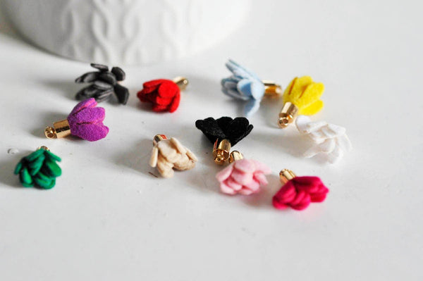 EP-Pompon fleur suédé dorée 17mm, x5 (G0758)