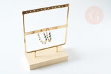 EP Présentoir à bijoux boucles d'oreilles laiton doré socle bois 20.7cm 2 rangées, x1 G8377