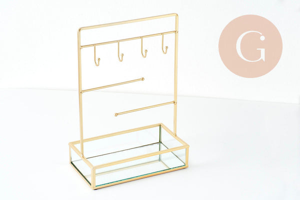 EP-Présentoir à bijoux fer doré miroir, présentoir pour rangement de bijoux, x1 G9395