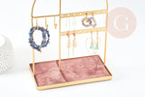EP Présentoir à bijoux laiton doré velours vieux rose, présentoir pour rangement de bijoux, x1 G9136