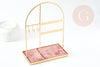 EP Présentoir à bijoux laiton doré velours vieux rose, présentoir pour rangement de bijoux, x1 G9136