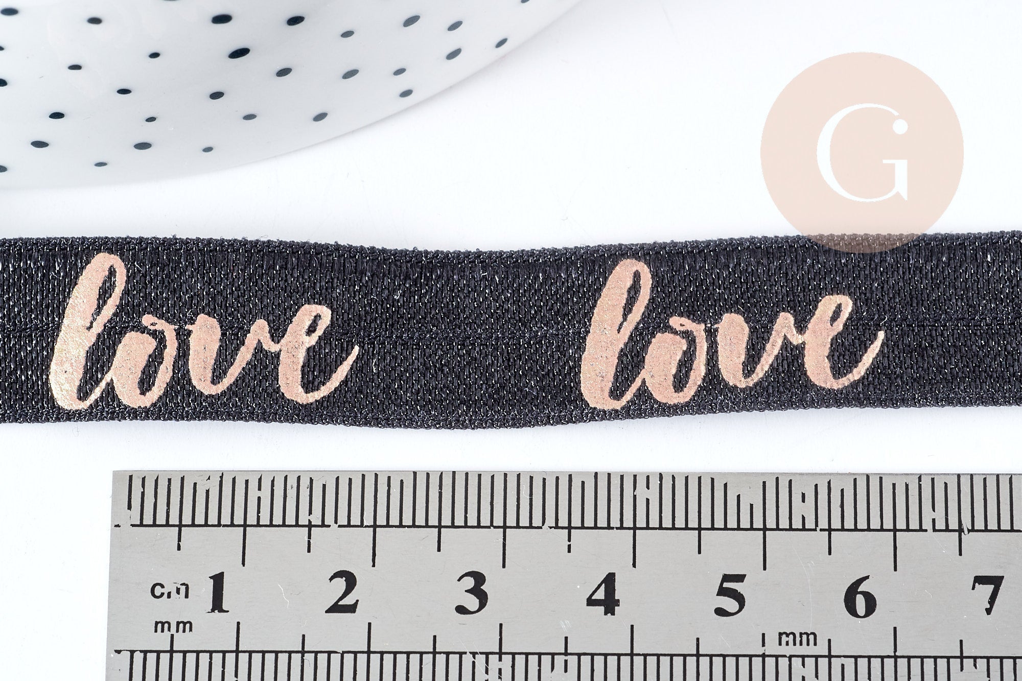EP Ruban Élastique Large 16mm "LOVE" Or Rose sur Fond Noir – Idéal Bracelet EVJF & Couture X1 mètre (G8310) (adn)